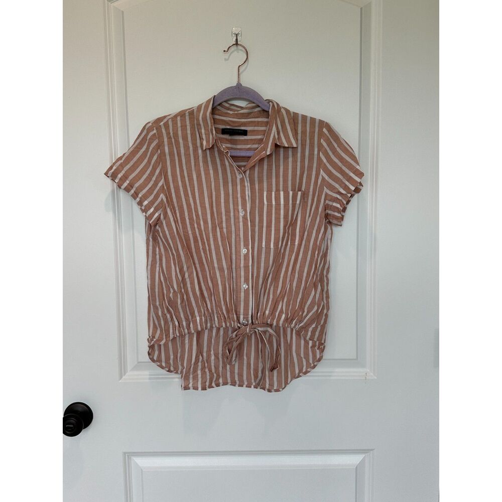 Banana Republic Factory Button Down Tie Waist Salmon Pink & White Stripe Size XS